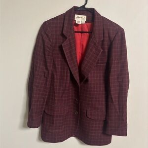 Eddie Bauer Vintage Wool Windowpane Plaid Blazer Red Women’s Size Small Academia